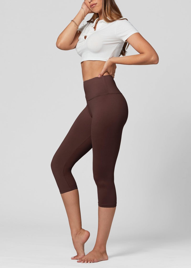 Conceited Capri Leggings for Women - Soft - High Waist Tummy Control - Essential - Regular and Plus Size - Brown - Small - Medium - Image 3